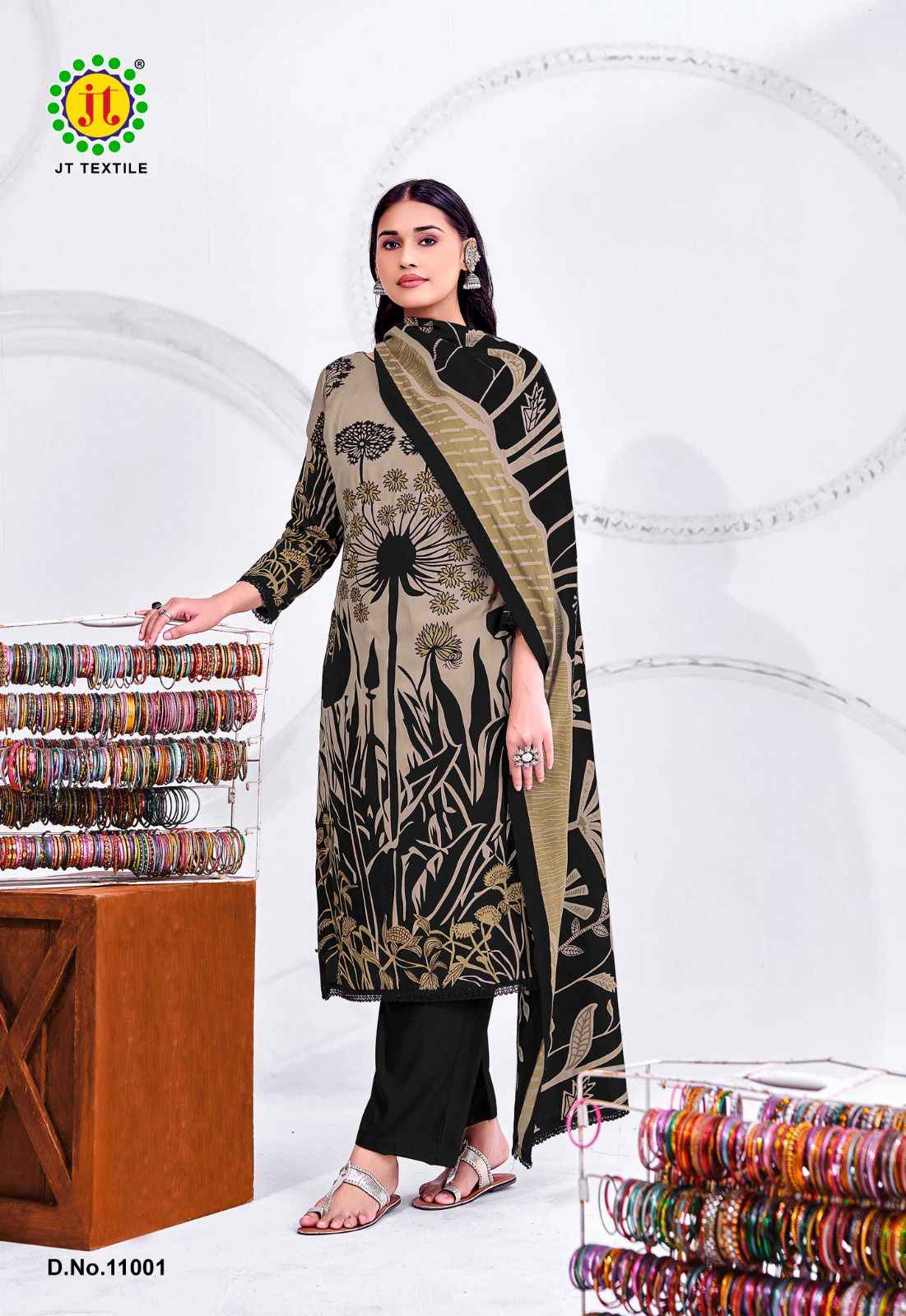 JT NIGAAR VOL-11 RAYON FABRIC WITH GOLD PRINT DRESS MATERIAL