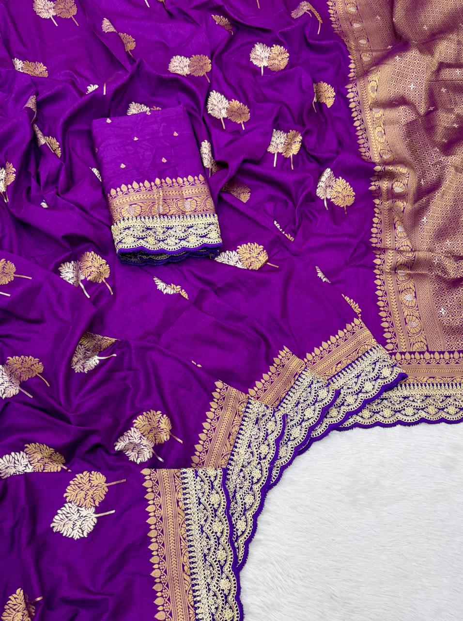 PURE KHADDI DOLA SILK ZARI WEAVING SAREE