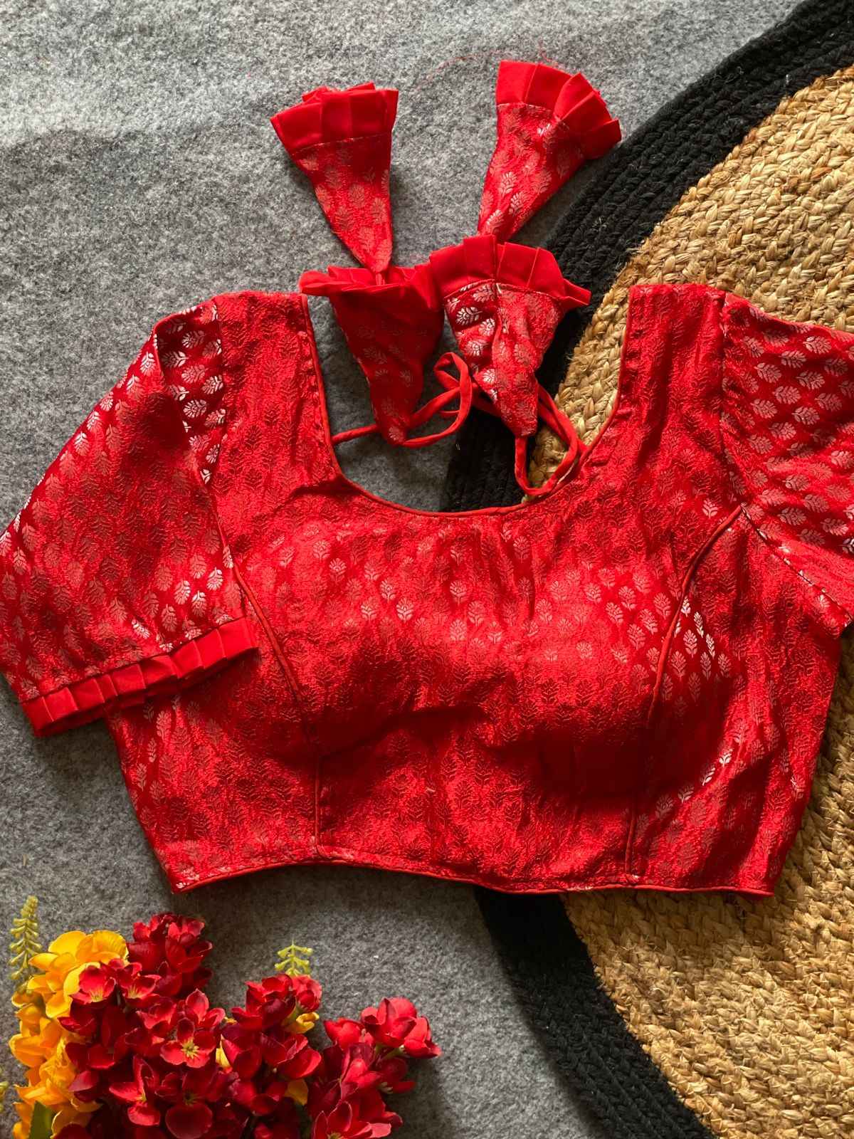KHATAN BANARSI SILVER JARI WEAVING READYMADE BLOUSE