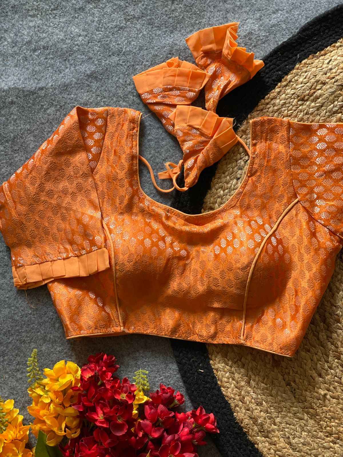 KHATAN BANARSI SILVER JARI WEAVING READYMADE BLOUSE