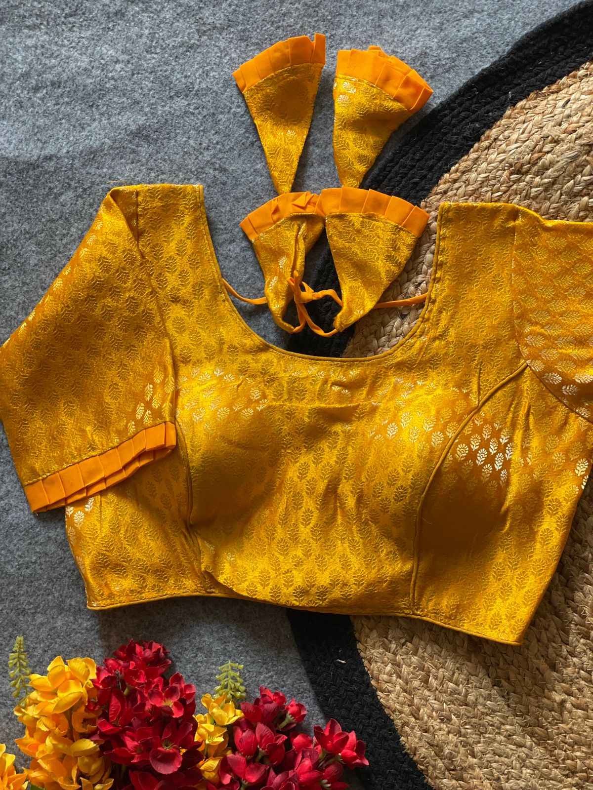 KHATAN BANARSI SILVER JARI WEAVING READYMADE BLOUSE