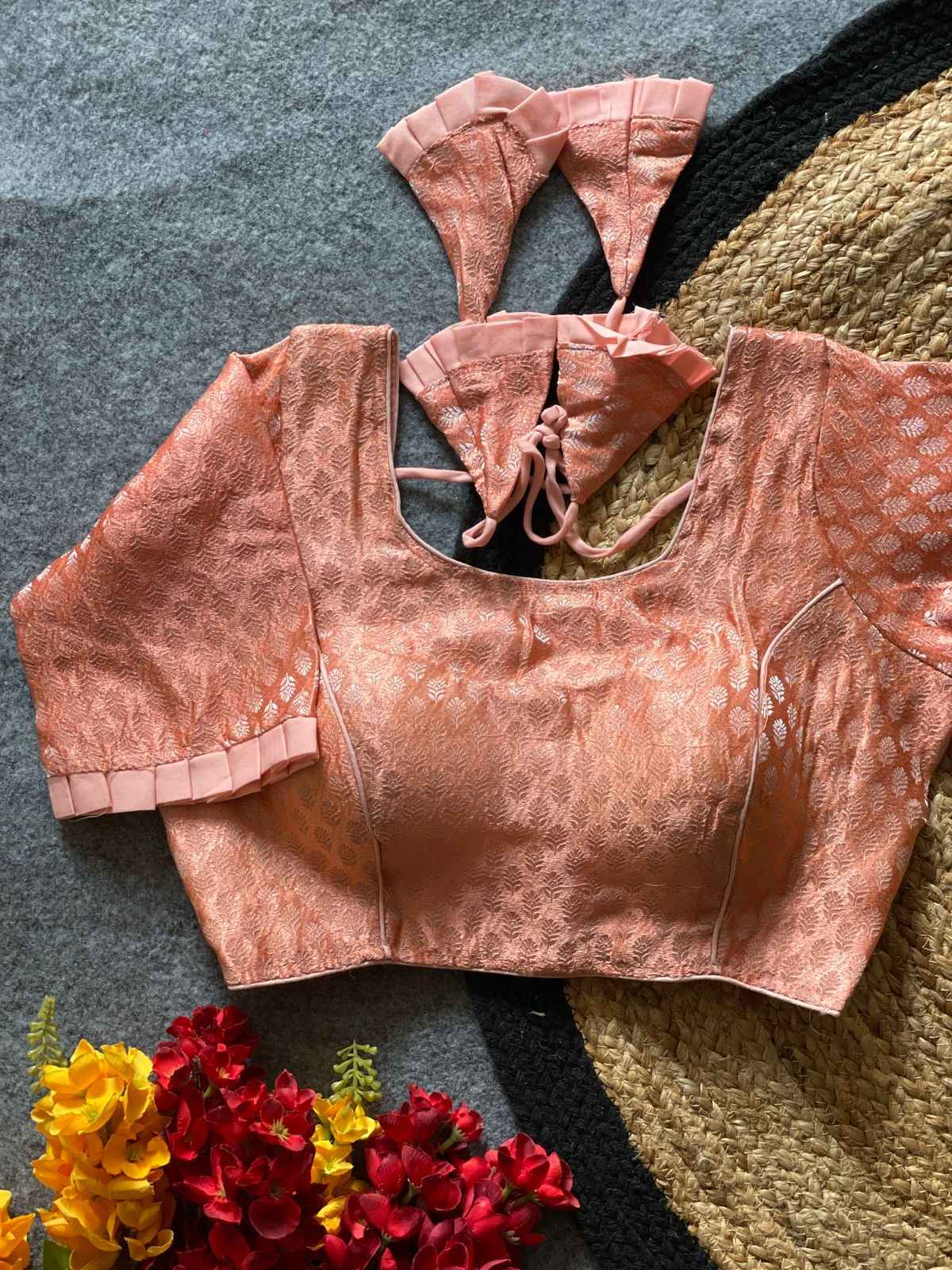 KHATAN BANARSI SILVER JARI WEAVING READYMADE BLOUSE