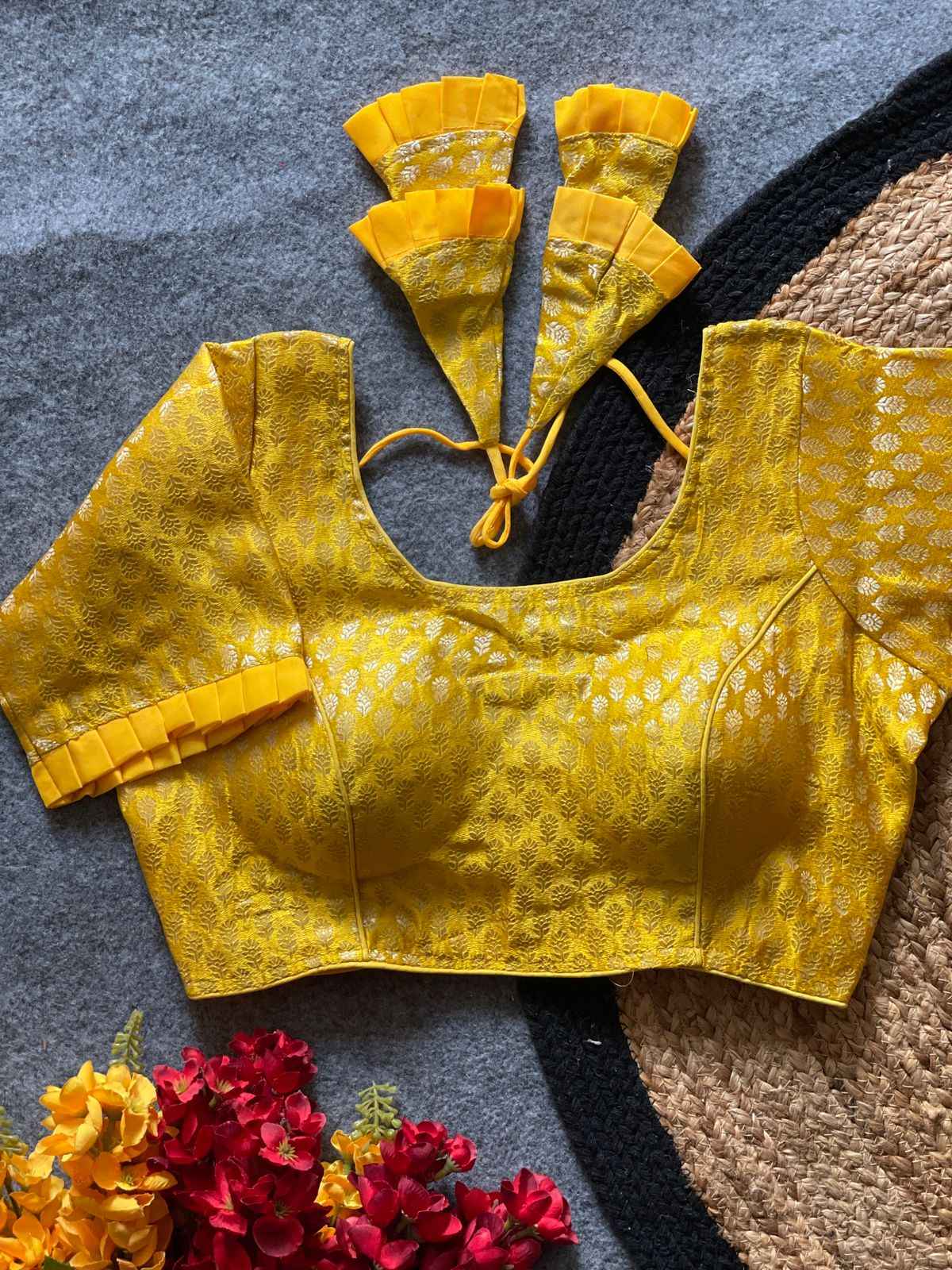 KHATAN BANARSI SILVER JARI WEAVING READYMADE BLOUSE