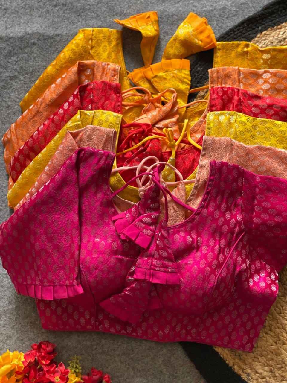 KHATAN BANARSI SILVER JARI WEAVING READYMADE BLOUSE
