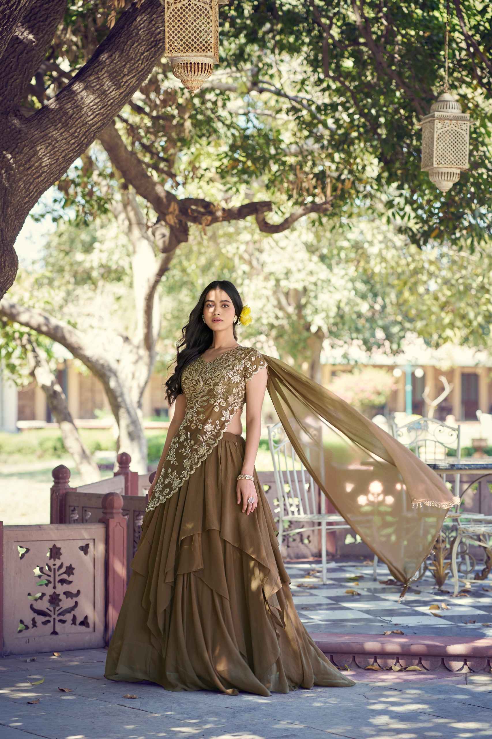 MARBLE FABRIC SEQUINS & THREAD WORK LEHENGA