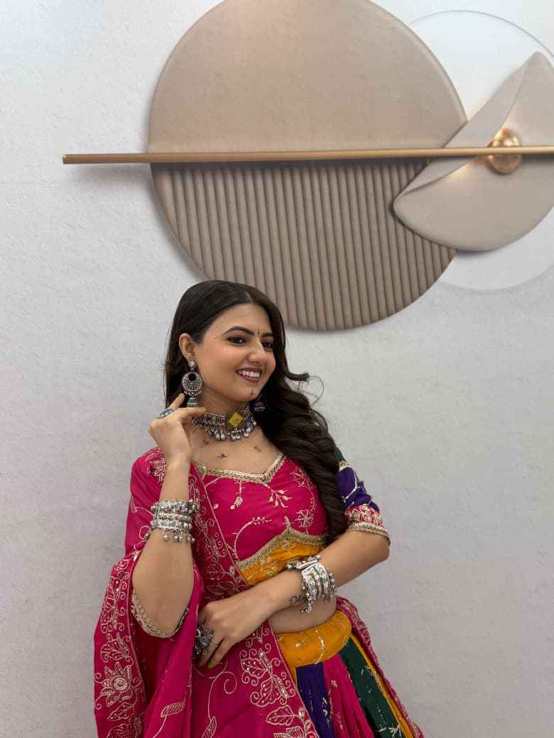 MILKI SILK THREAD EMBROIDERY AND SEQUENCE WORK NAVRATRI LEHENGA CHOLI 