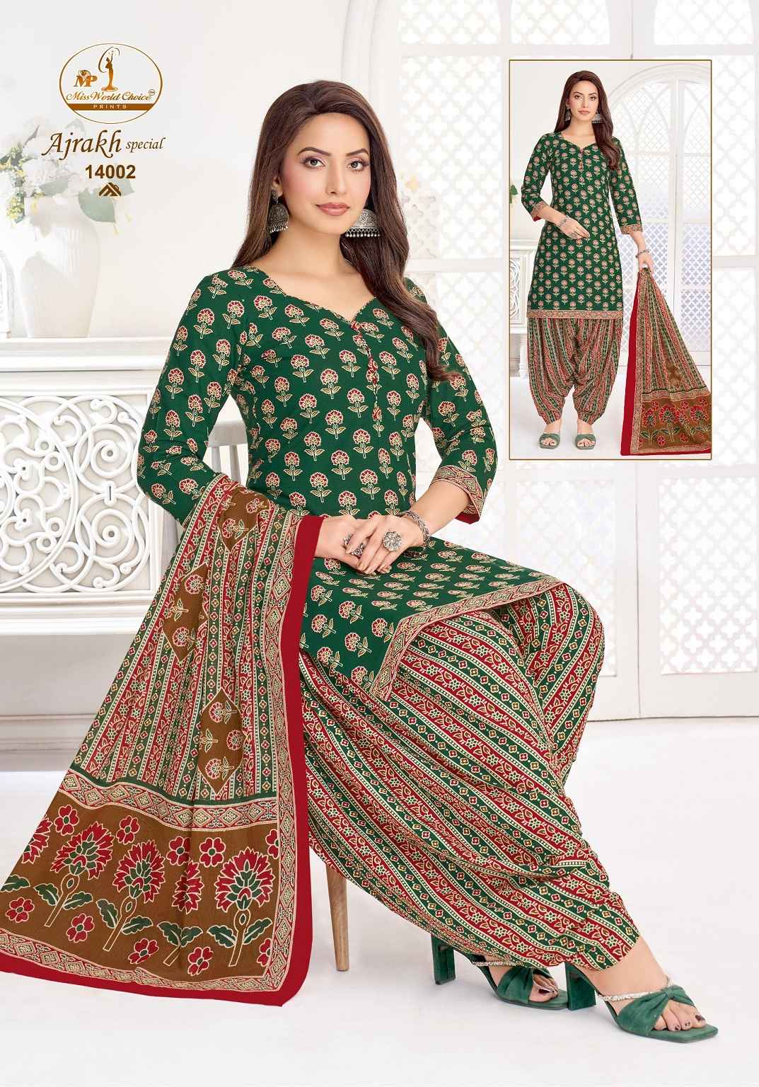 MISS WORLD AJRAKH SPECIAL VOL-14 PURE COTTON READYMADE PATIYALA DRESS 