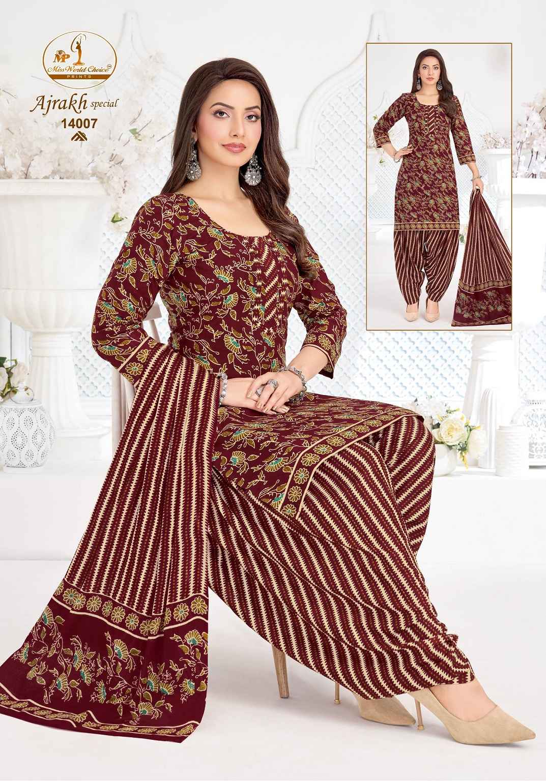 MISS WORLD AJRAKH SPECIAL VOL-14 PURE COTTON READYMADE PATIYALA DRESS 