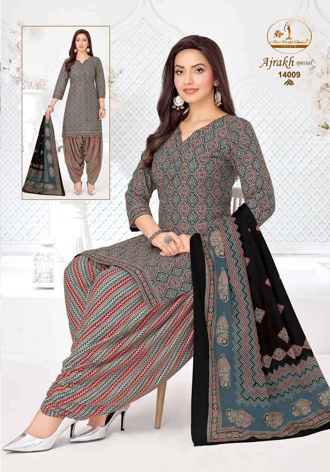 MISS WORLD AJRAKH SPECIAL VOL-14 PURE COTTON READYMADE PATIYALA DRESS 