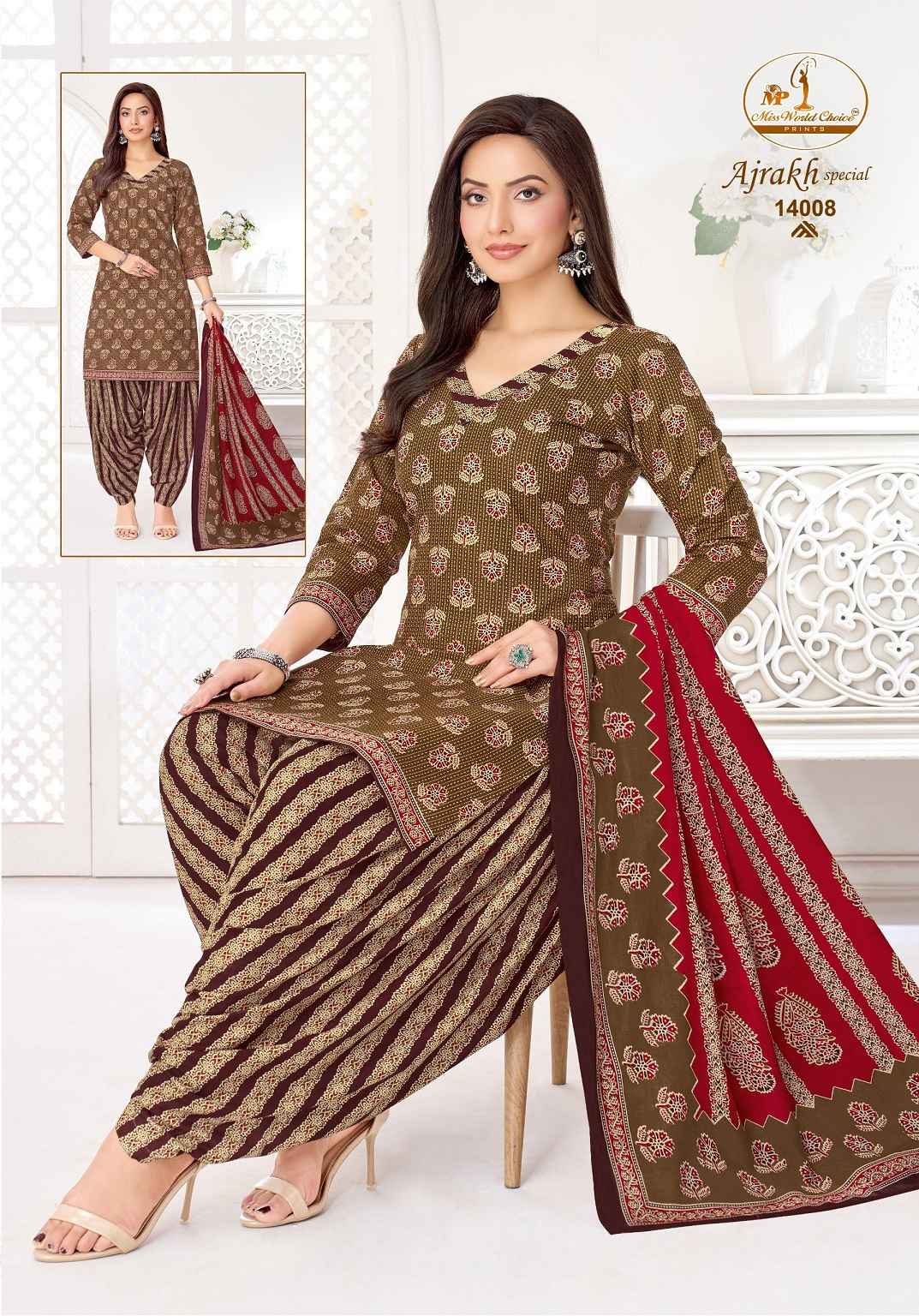 MISS WORLD AJRAKH SPECIAL VOL-14 PURE COTTON READYMADE PATIYALA DRESS 