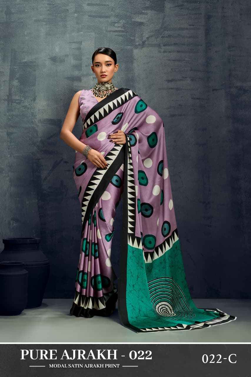 MODEL SATIN AJRAKH PRINT SAREE 022
