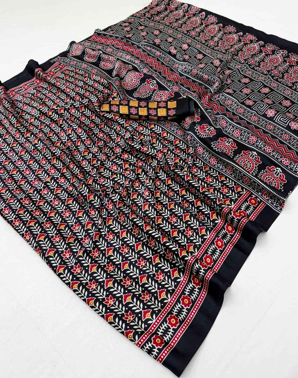MODEL SATIN AJRAKH PRINT SAREE