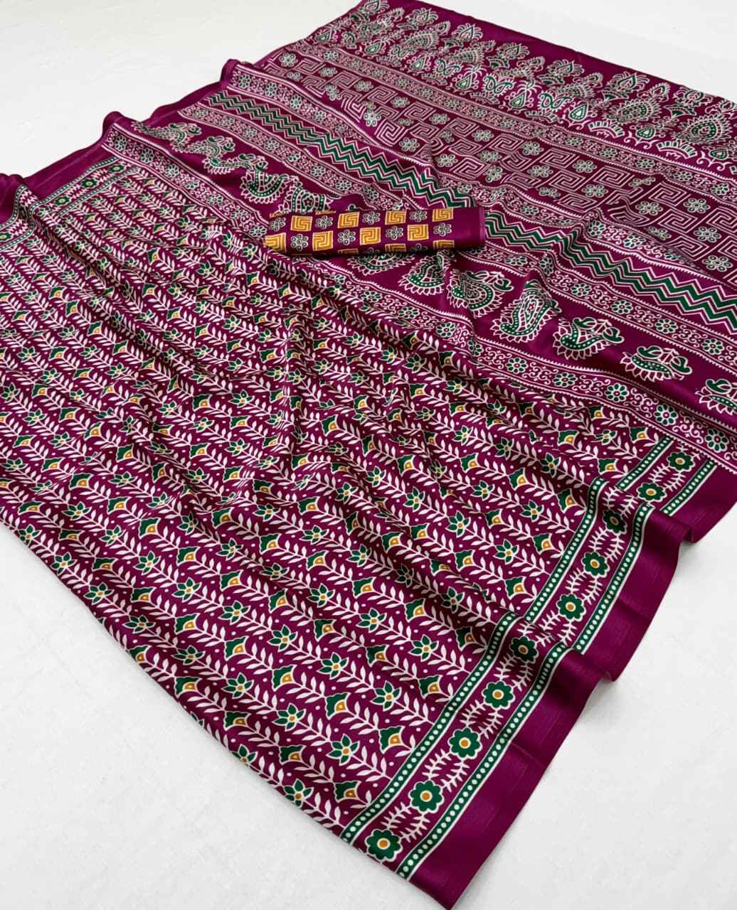 MODEL SATIN AJRAKH PRINT SAREE