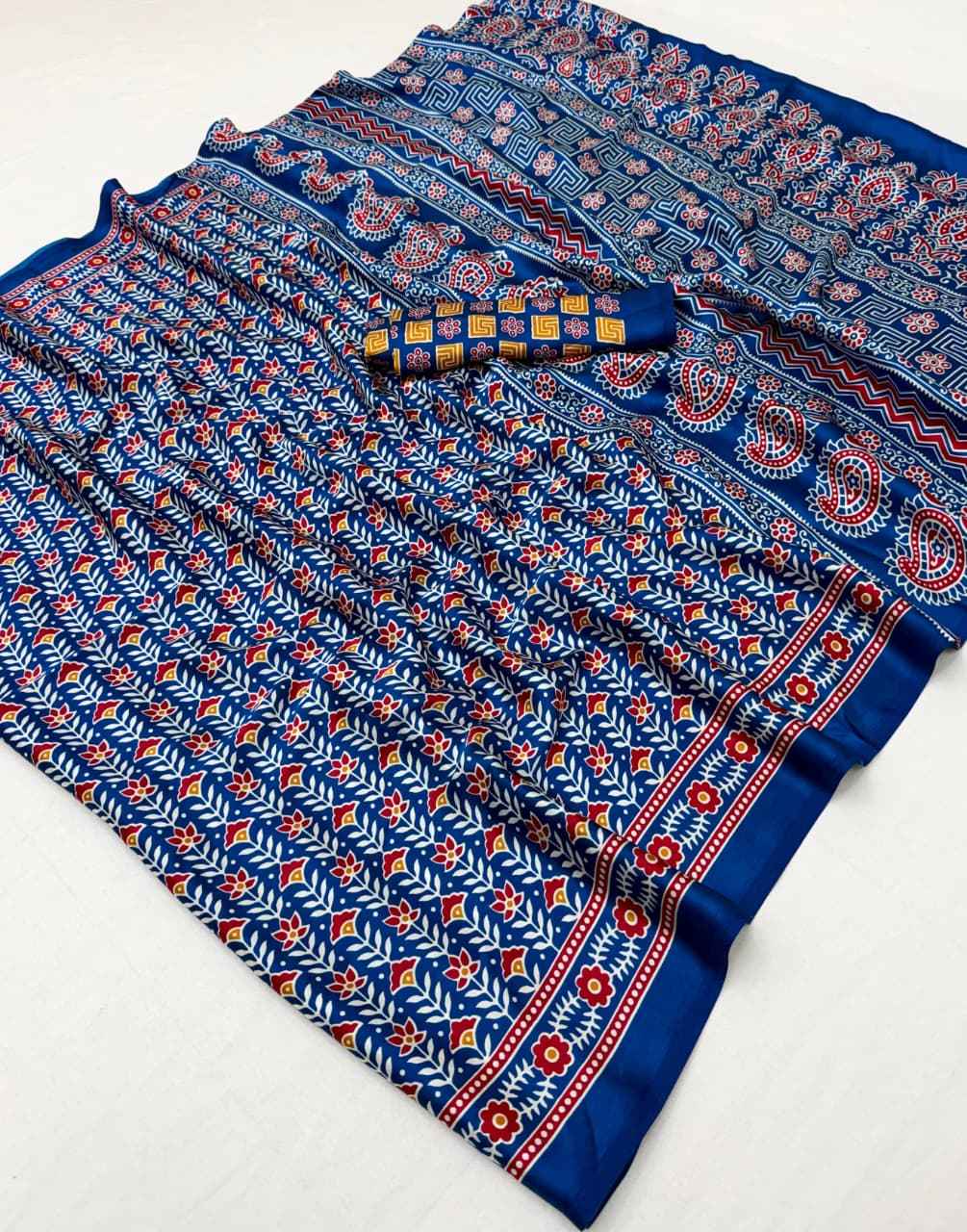MODEL SATIN AJRAKH PRINT SAREE