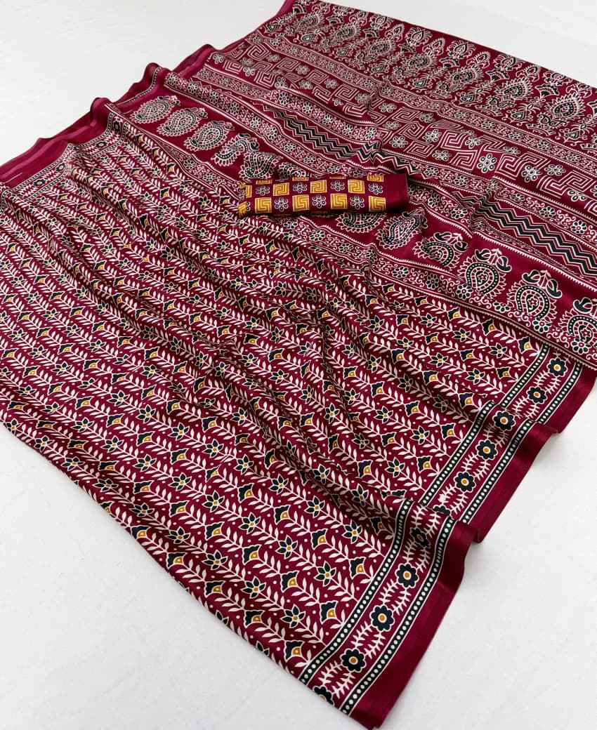 MODEL SATIN AJRAKH PRINT SAREE