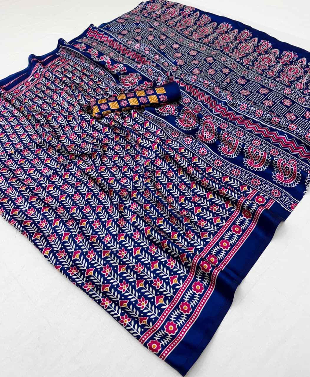 MODEL SATIN AJRAKH PRINT SAREE
