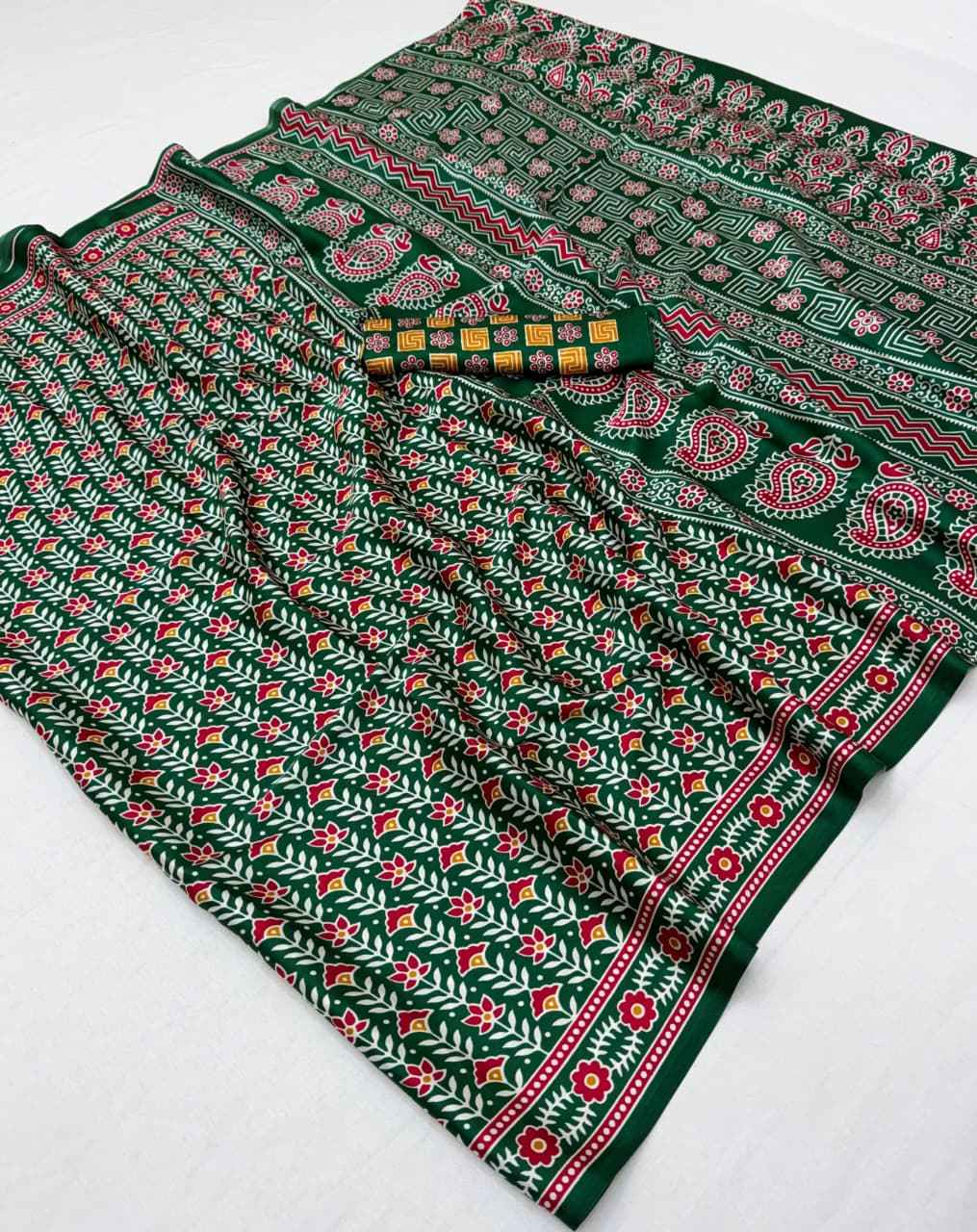MODEL SATIN AJRAKH PRINT SAREE