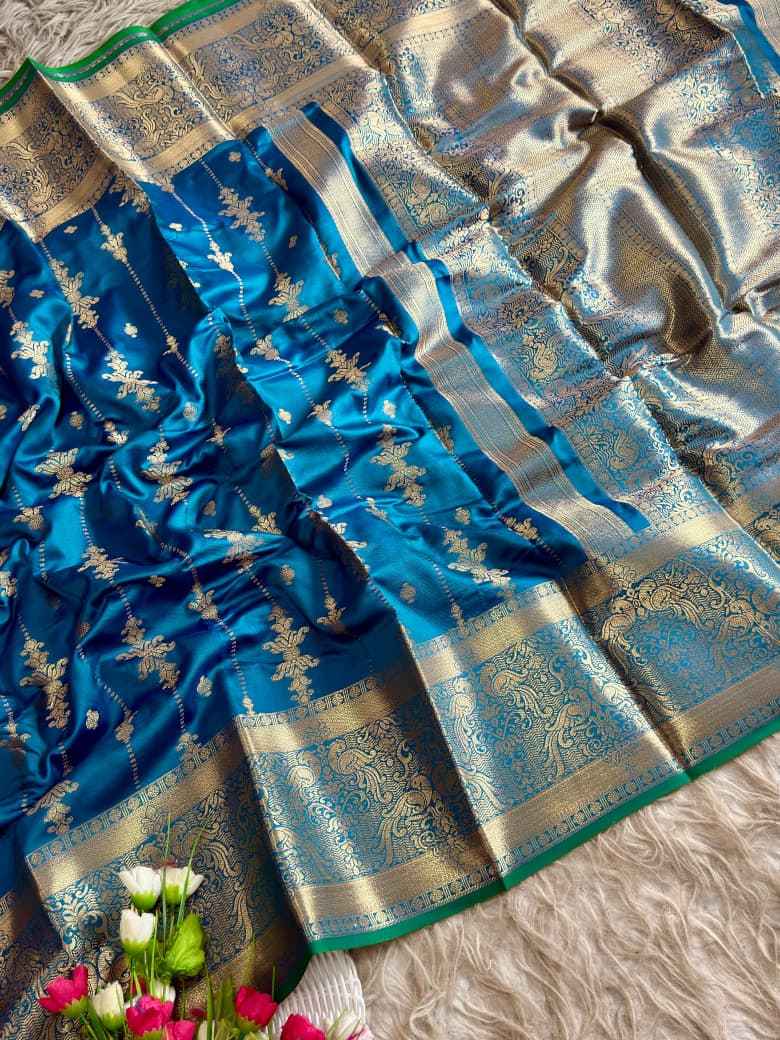 SOUTH INDIAN MUGA SILK GOLDEN ZARI WEAVING SAREE