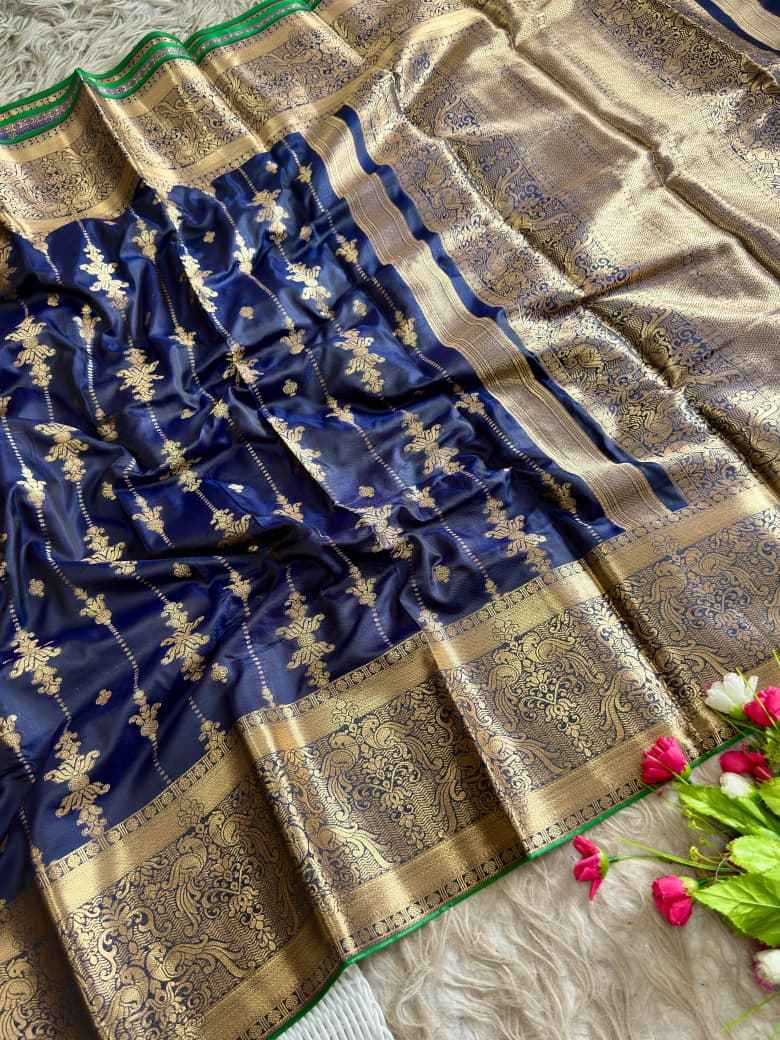 SOUTH INDIAN MUGA SILK GOLDEN ZARI WEAVING SAREE