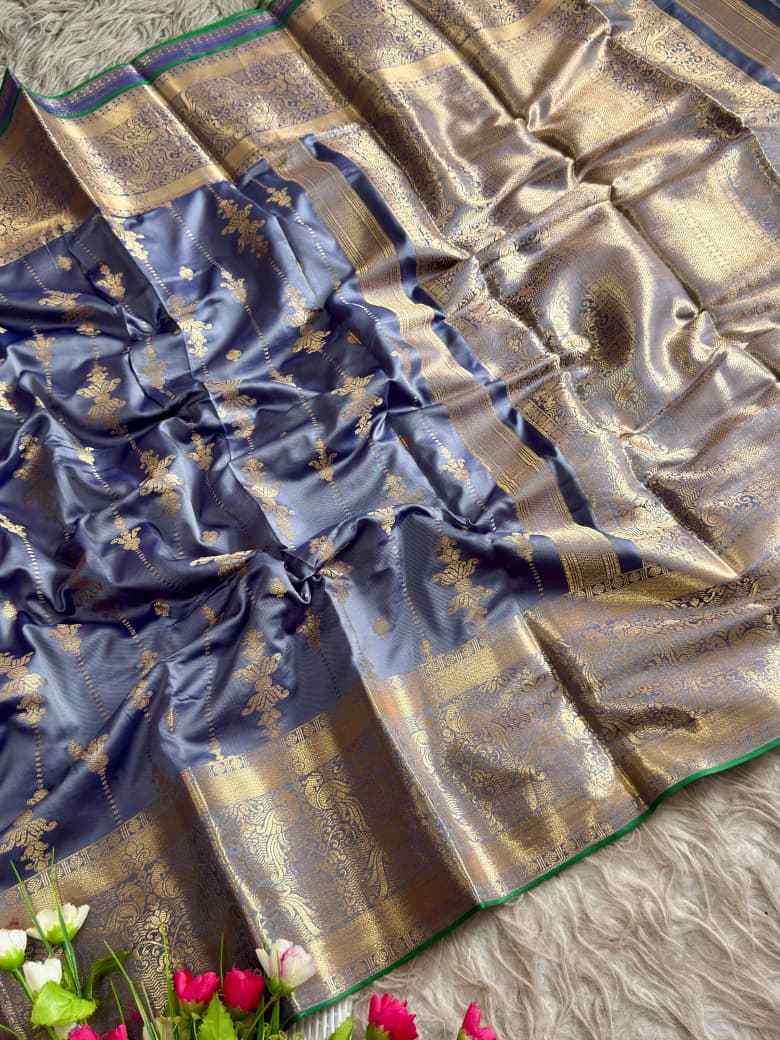 SOUTH INDIAN MUGA SILK GOLDEN ZARI WEAVING SAREE