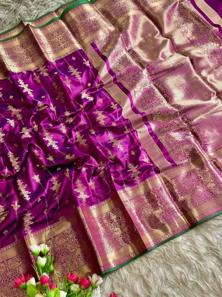 SOUTH INDIAN MUGA SILK GOLDEN ZARI WEAVING SAREE