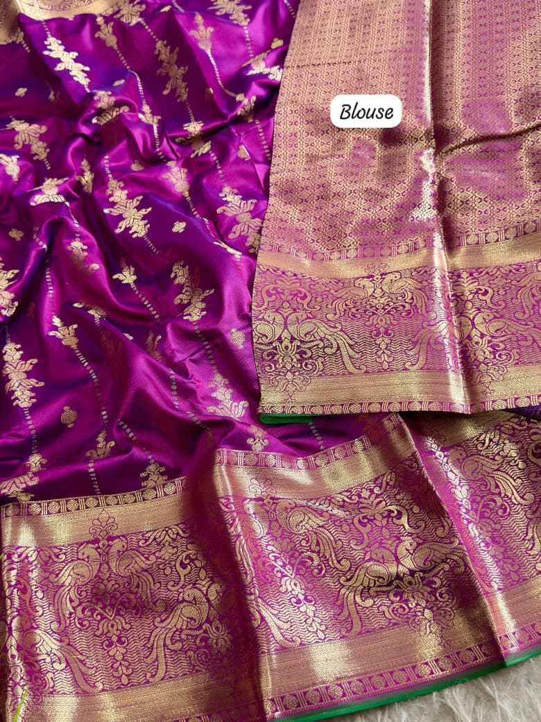 SOUTH INDIAN MUGA SILK GOLDEN ZARI WEAVING SAREE