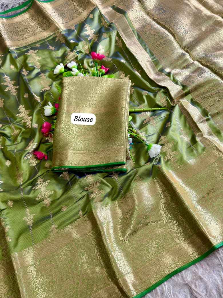 SOUTH INDIAN MUGA SILK GOLDEN ZARI WEAVING SAREE