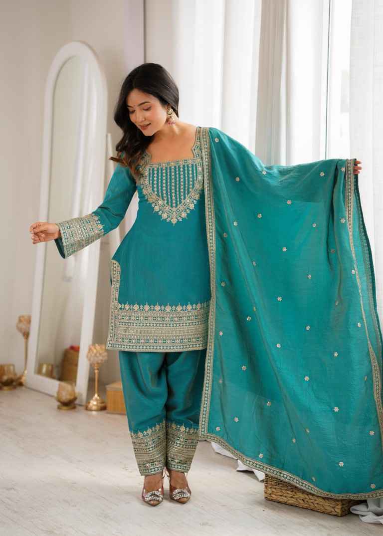 NC VICHITRA SILK EMBROIDERY SEQUENCE WORK FARSHI READYMADE SUIT