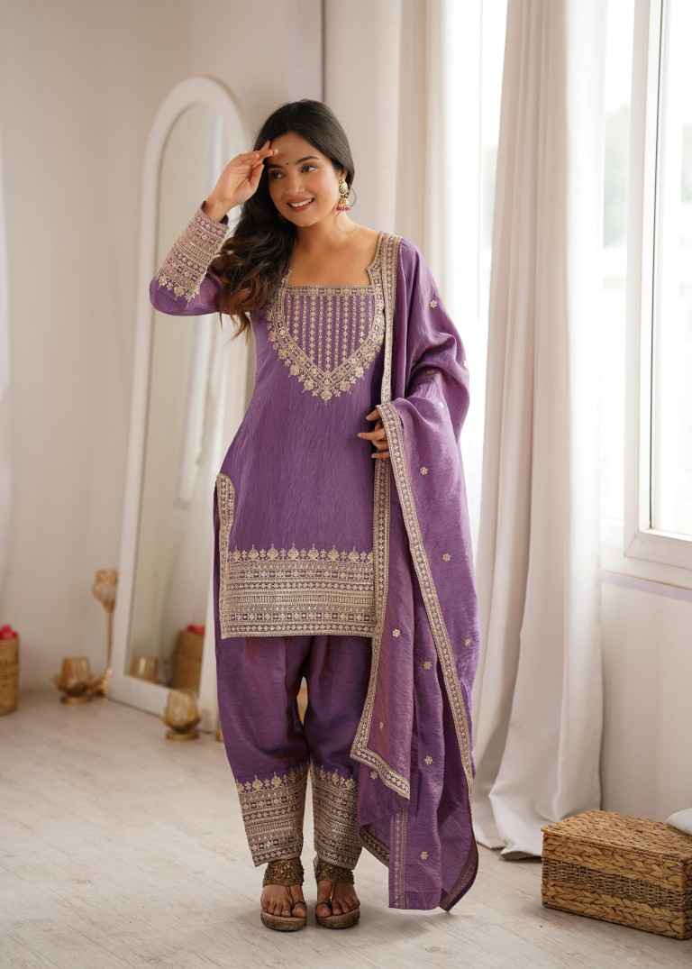 NC VICHITRA SILK EMBROIDERY SEQUENCE WORK FARSHI READYMADE SUIT