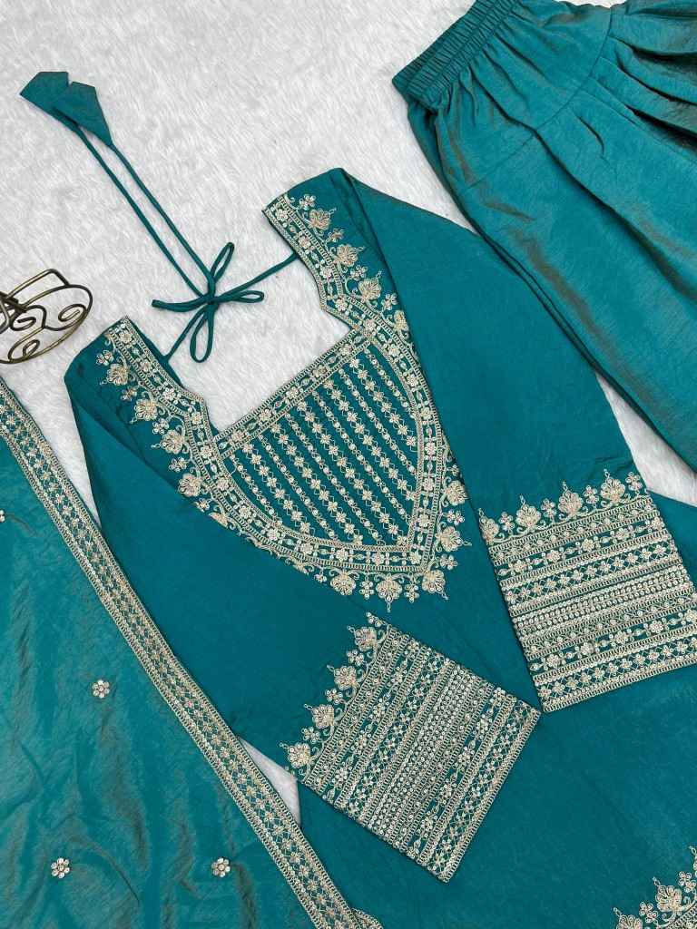 NC VICHITRA SILK EMBROIDERY SEQUENCE WORK FARSHI READYMADE SUIT