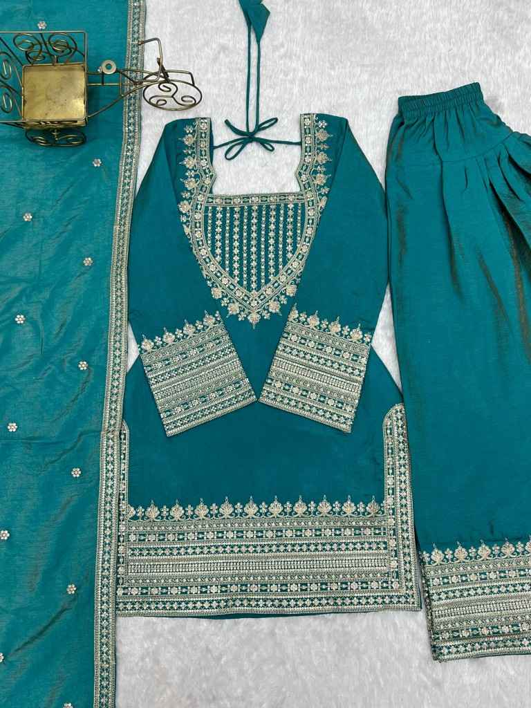 NC VICHITRA SILK EMBROIDERY SEQUENCE WORK FARSHI READYMADE SUIT