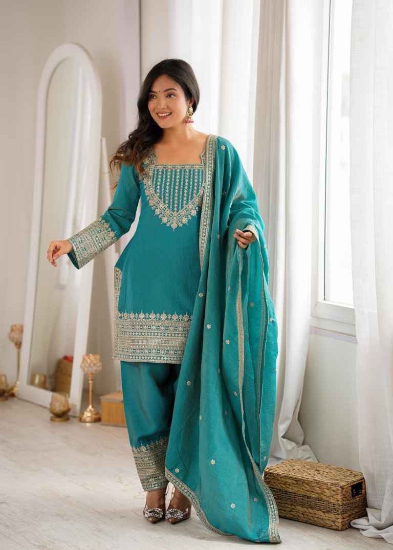 NC VICHITRA SILK EMBROIDERY SEQUENCE WORK FARSHI READYMADE SUIT