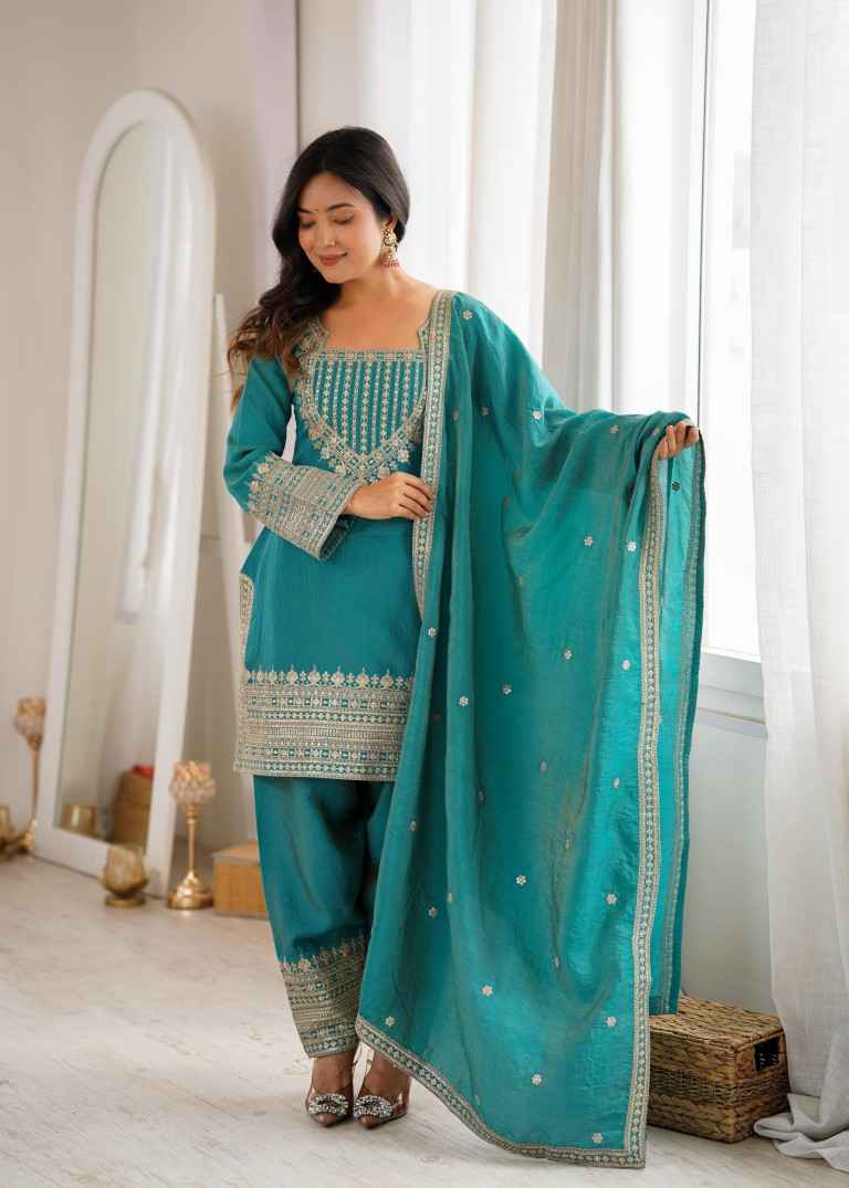 NC VICHITRA SILK EMBROIDERY SEQUENCE WORK FARSHI READYMADE SUIT