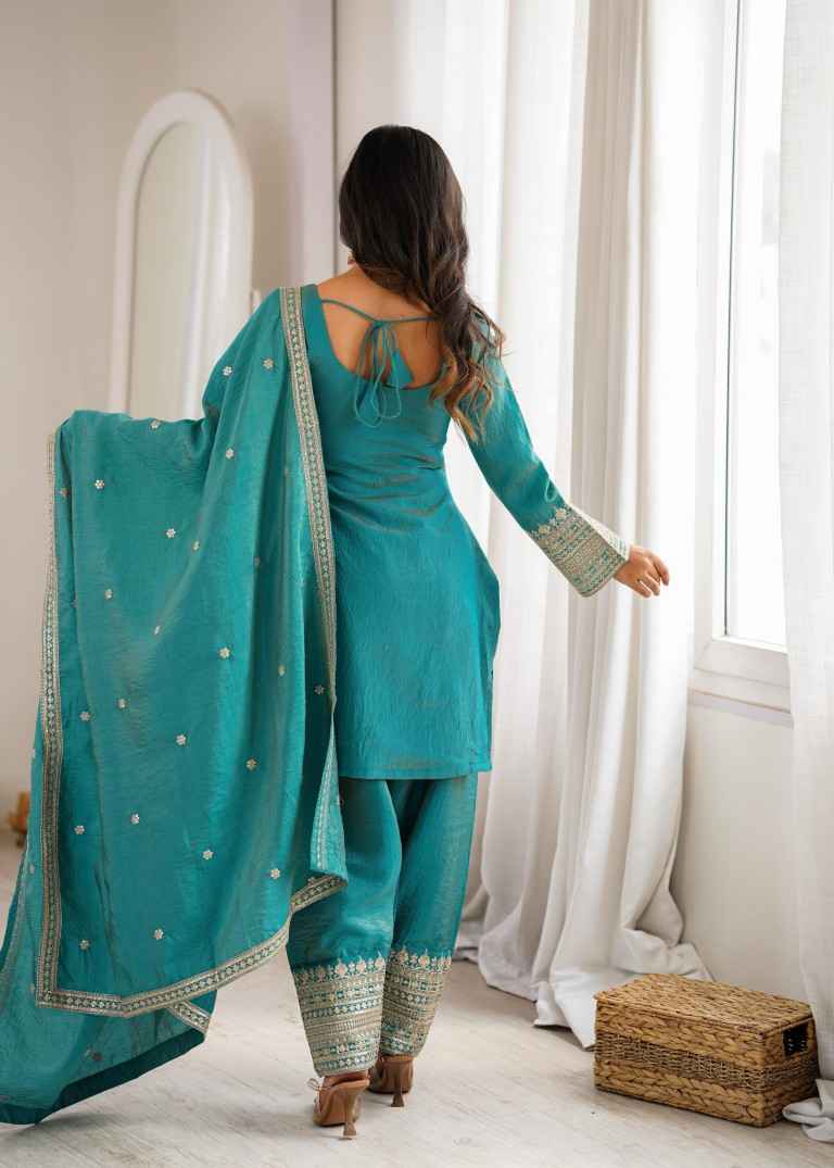 NC VICHITRA SILK EMBROIDERY SEQUENCE WORK FARSHI READYMADE SUIT