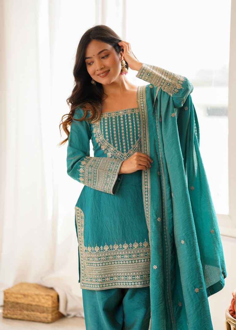 NC VICHITRA SILK EMBROIDERY SEQUENCE WORK FARSHI READYMADE SUIT