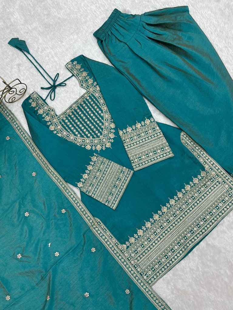 NC VICHITRA SILK EMBROIDERY SEQUENCE WORK FARSHI READYMADE SUIT