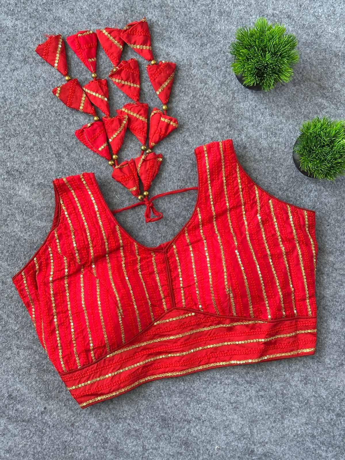 P SILK SEQUENCE THREAD WORK READYMADE BLOUSE