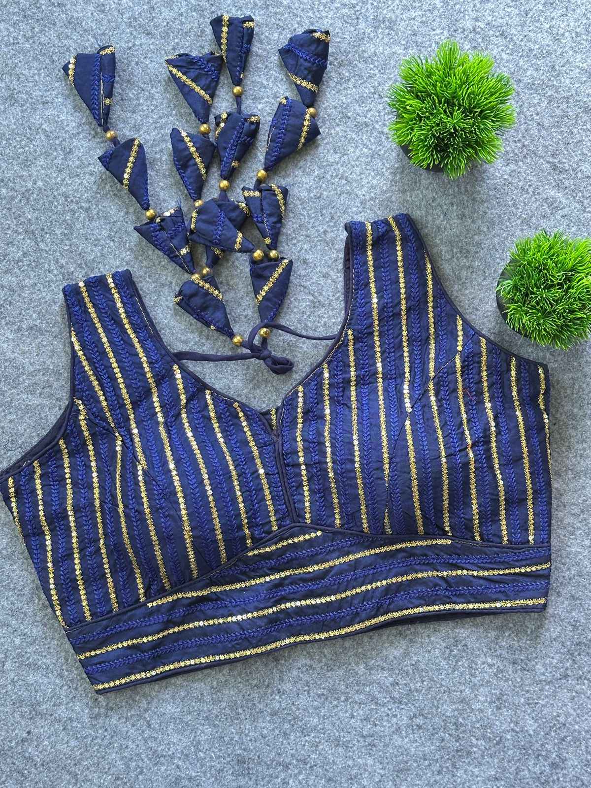 P SILK SEQUENCE THREAD WORK READYMADE BLOUSE