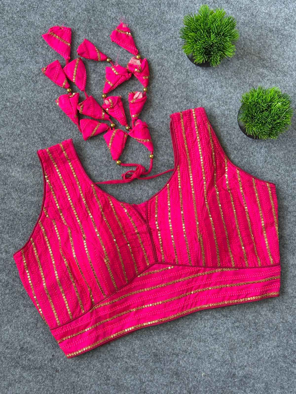 P SILK SEQUENCE THREAD WORK READYMADE BLOUSE
