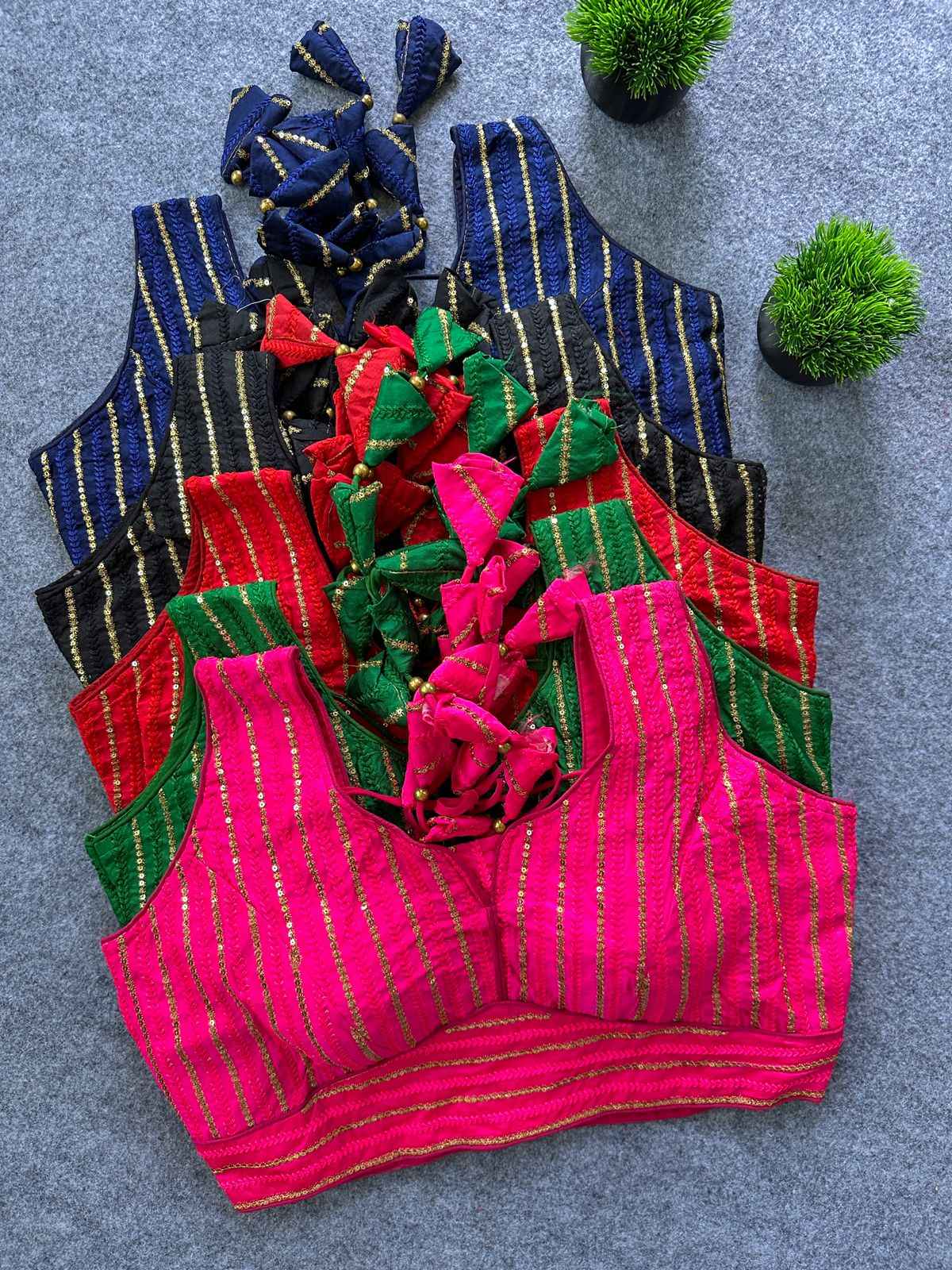 P SILK SEQUENCE THREAD WORK READYMADE BLOUSE