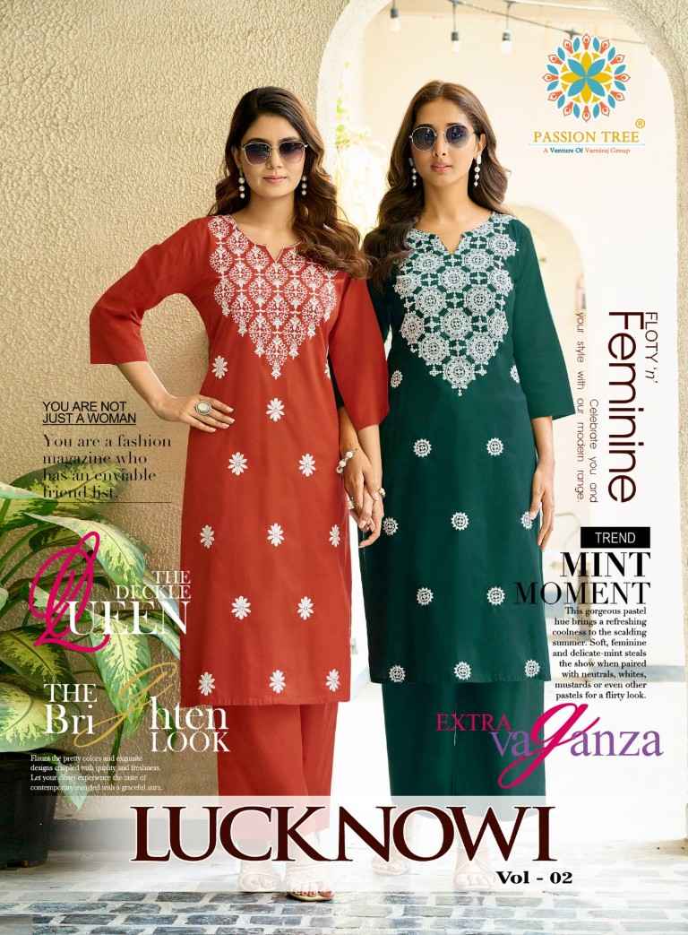 PASSION TREE LUCKNOWI VOL-2 HEAVY COTTON DHABU KURTI WITH PLAZZO