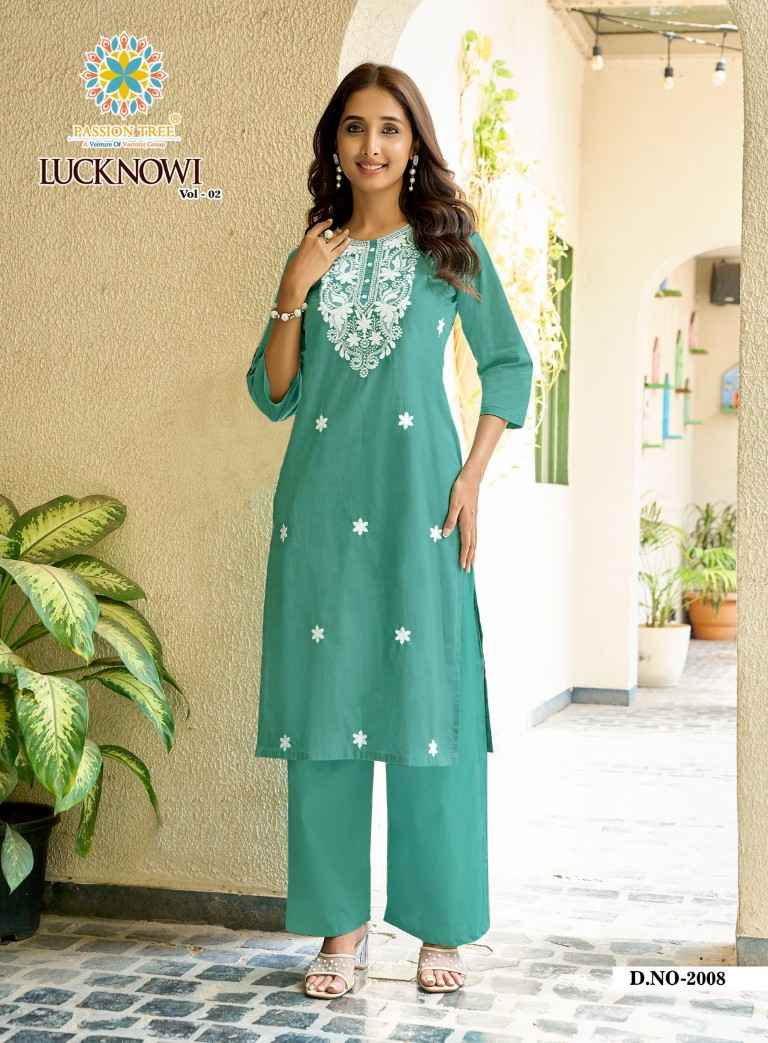 PASSION TREE LUCKNOWI VOL-2 HEAVY COTTON DHABU KURTI WITH PLAZZO