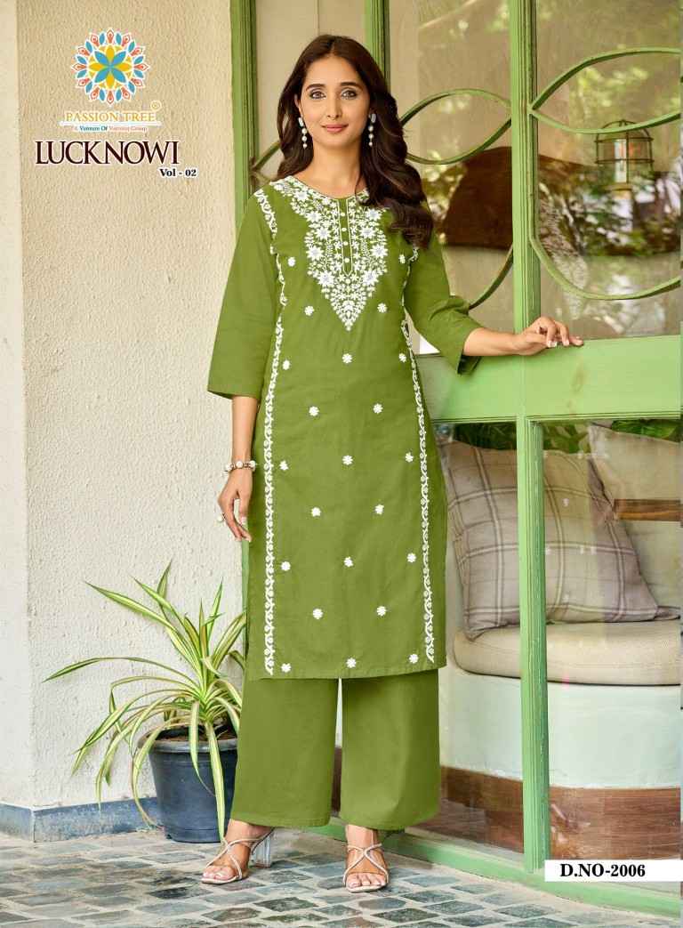 PASSION TREE LUCKNOWI VOL-2 HEAVY COTTON DHABU KURTI WITH PLAZZO