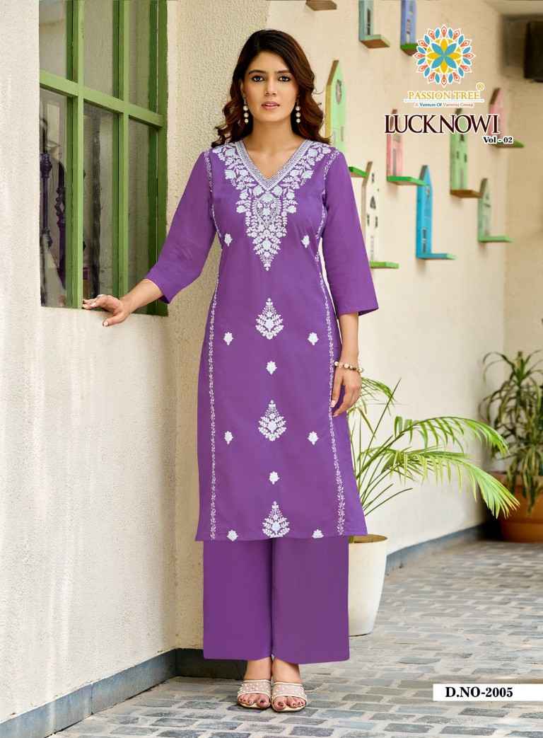 PASSION TREE LUCKNOWI VOL-2 HEAVY COTTON DHABU KURTI WITH PLAZZO