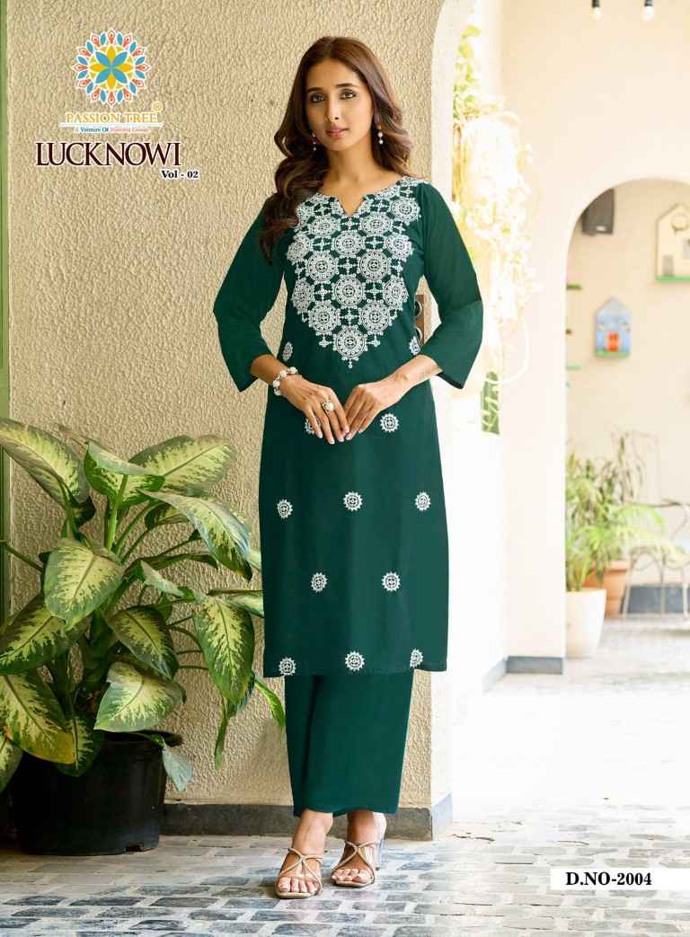 PASSION TREE LUCKNOWI VOL-2 HEAVY COTTON DHABU KURTI WITH PLAZZO