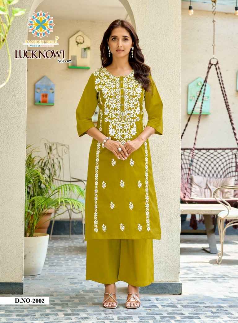 PASSION TREE LUCKNOWI VOL-2 HEAVY COTTON DHABU KURTI WITH PLAZZO