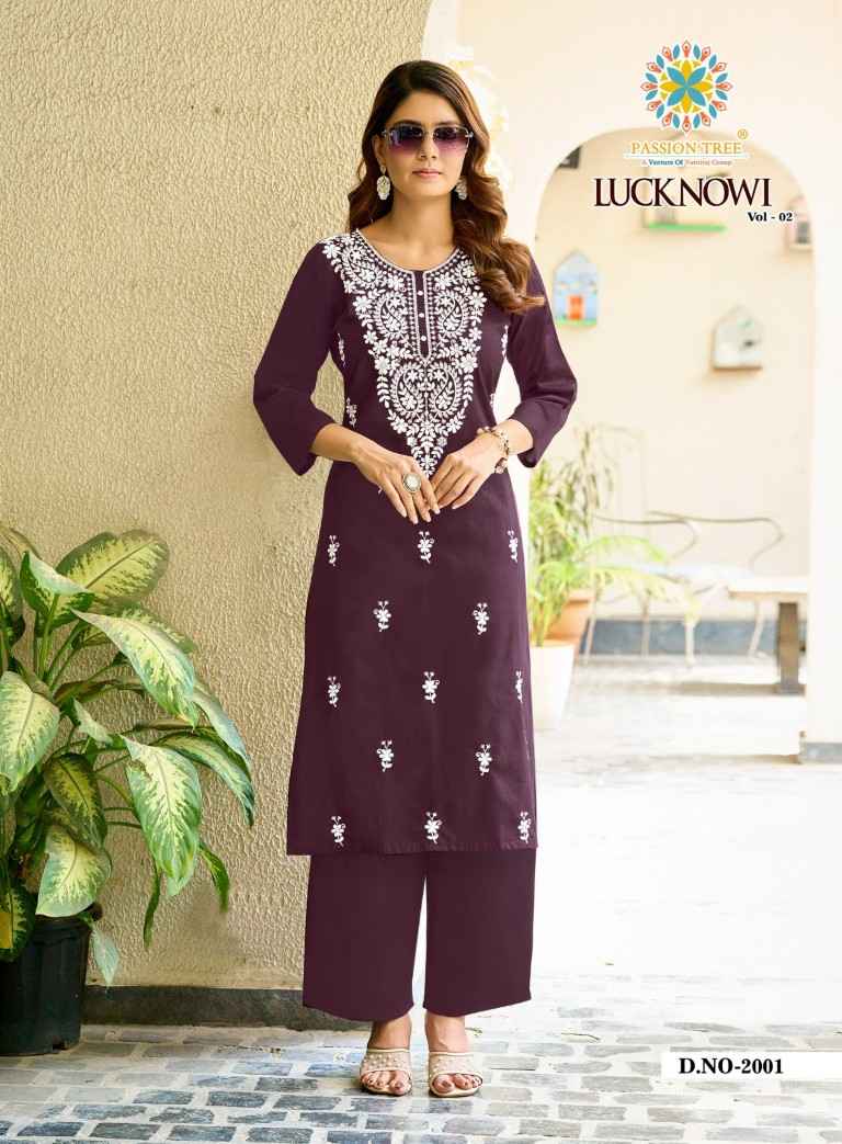 PASSION TREE LUCKNOWI VOL-2 HEAVY COTTON DHABU KURTI WITH PLAZZO