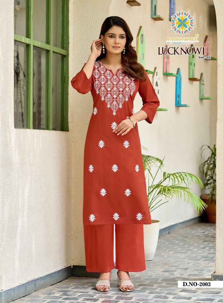 PASSION TREE LUCKNOWI VOL-2 HEAVY COTTON DHABU KURTI WITH PLAZZO