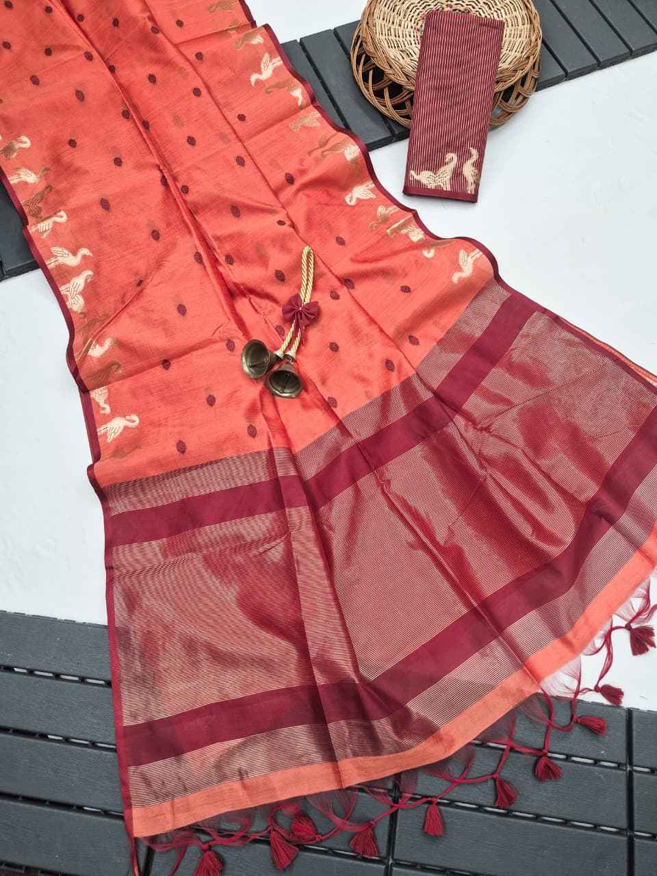 PREMIUM KHADI RAW SILK SWAN ZARI WEAVING SAREE 