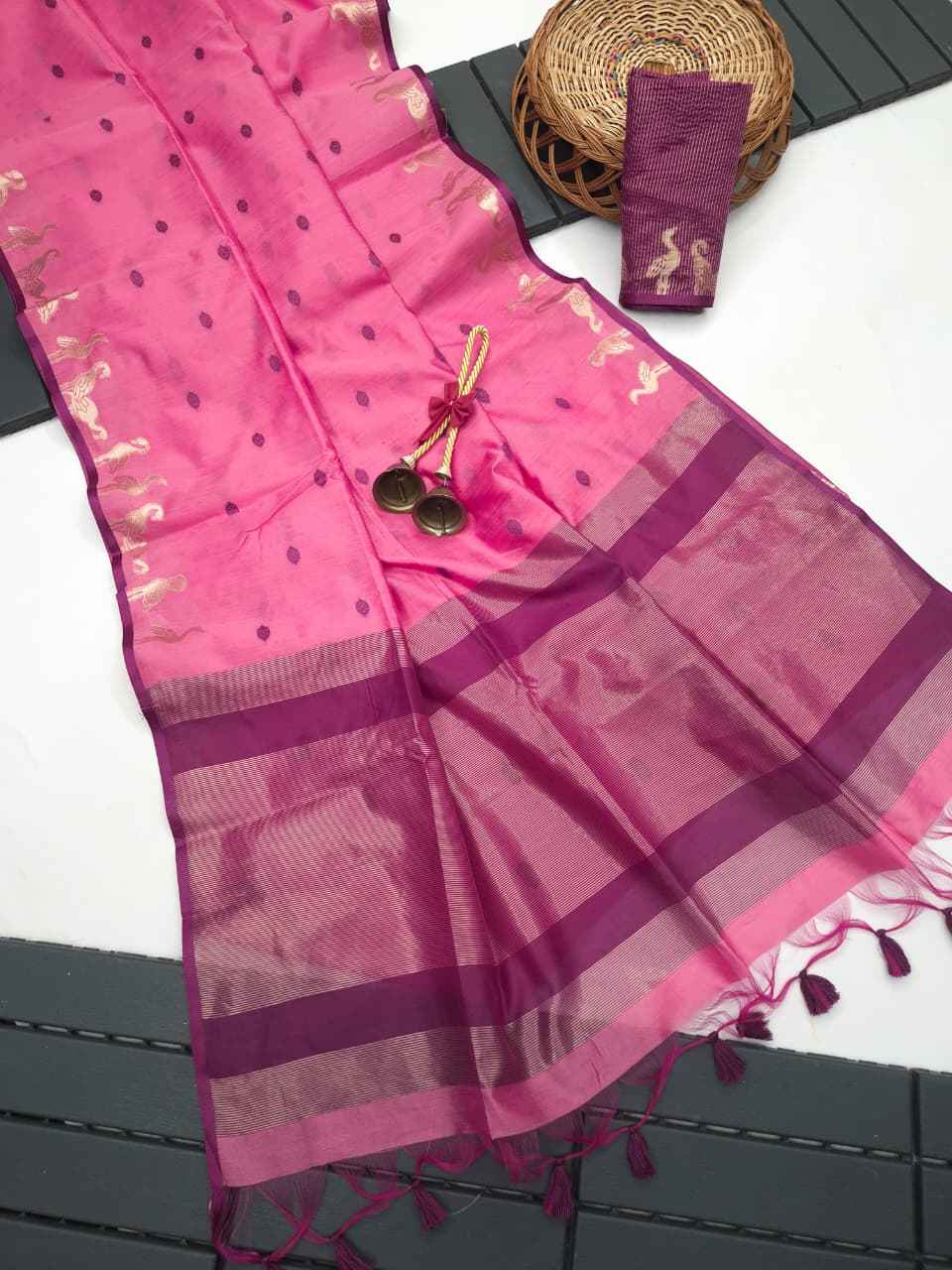 PREMIUM KHADI RAW SILK SWAN ZARI WEAVING SAREE 